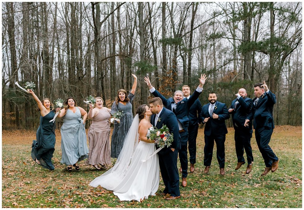 Boaz Alabama wedding photographer captures excited bridal party at Rustic Pine Farms.