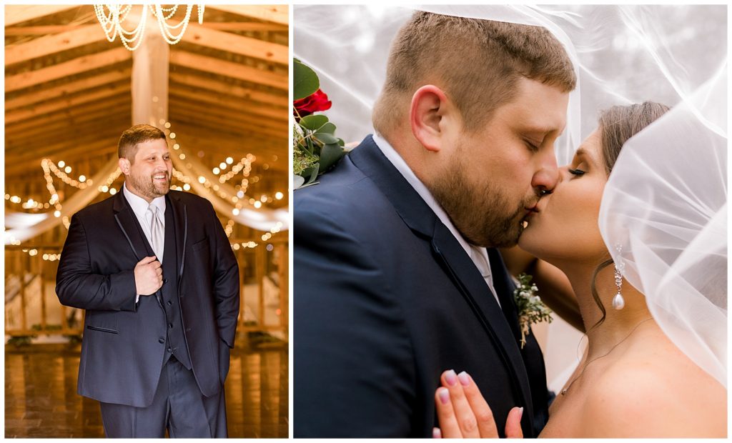 Boaz Alabama photographer captures groom in the upstairs loft at Rustic Pine Farms.