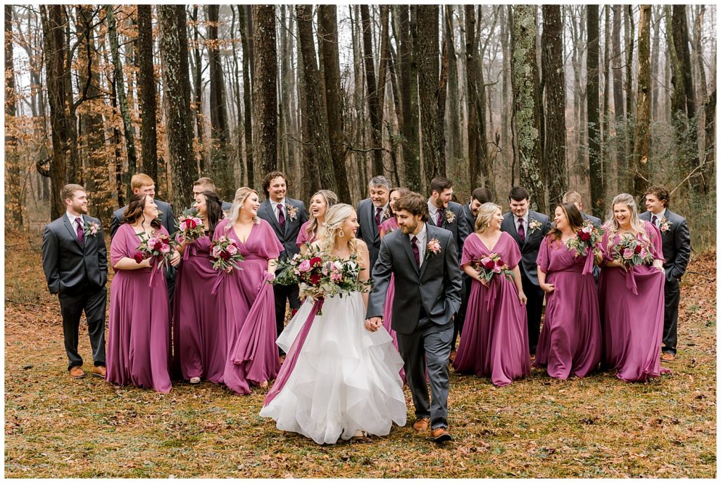 wedding photographer captures bridal party at a rustic pine farms wedding