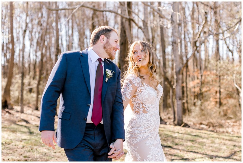 Albertville, Alabama photographer captures bride and groom running at Harmony Hills.